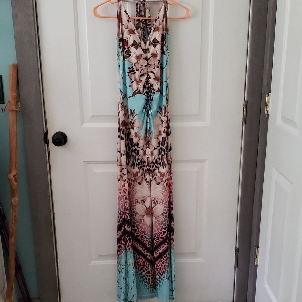 VENUS Blue Halter Sleeveless Maxi Dress